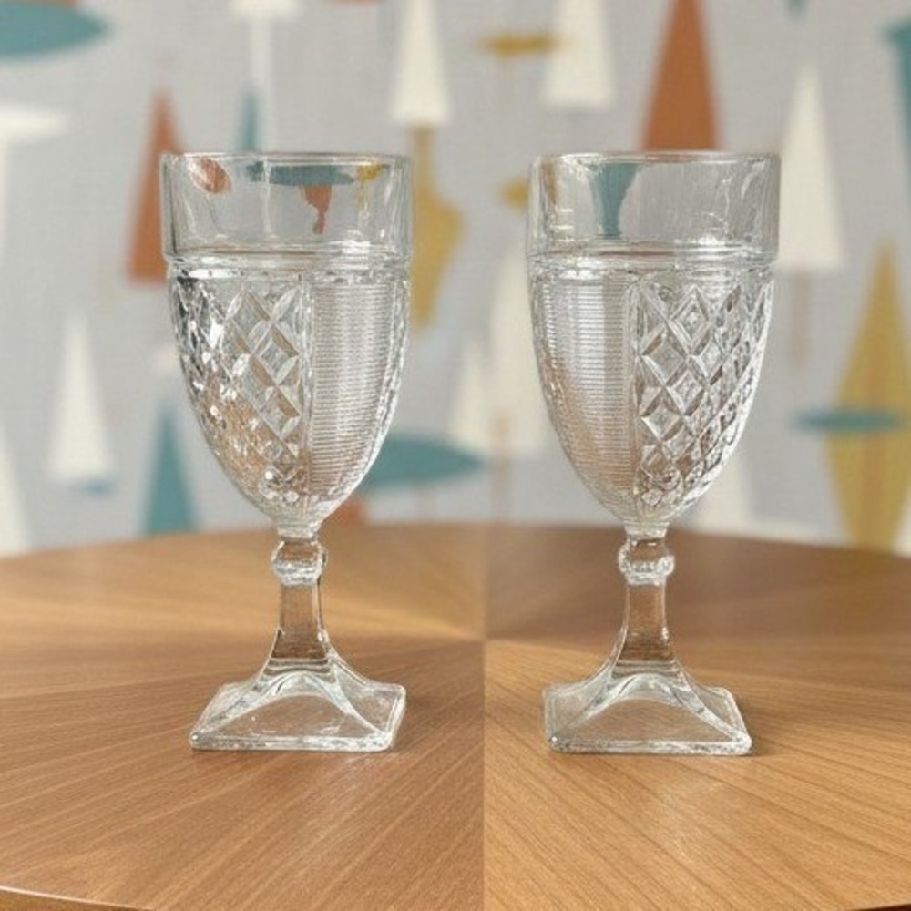 Saben Glass Contessa Water Goblets, Set Of 2, Vintage Square Footed Stemware